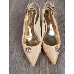 EUC Coach sz 7.5 back strap heel peach pointed toe